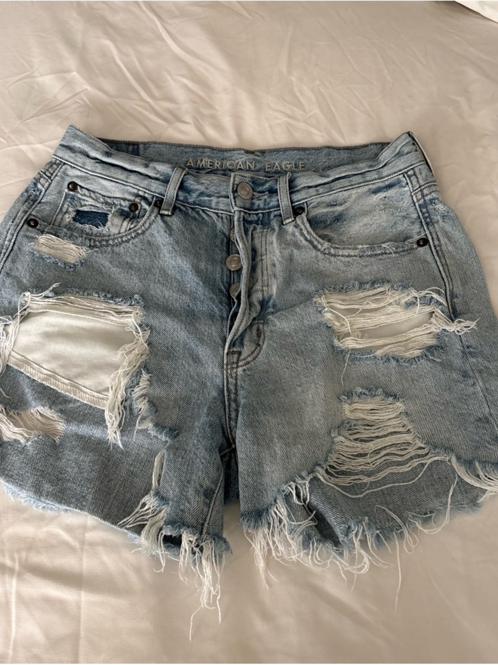 American Eagle Outfitters Light Blue Distressed Denim Jean Shorts